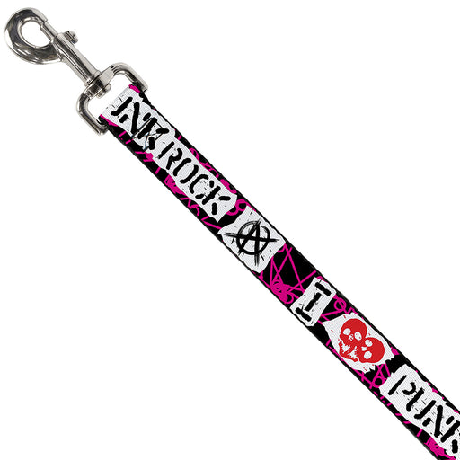 Dog Leash - I Heart Punk Rock w/Safety Pins Black/Fuchsia/White Dog Leashes Buckle-Down   