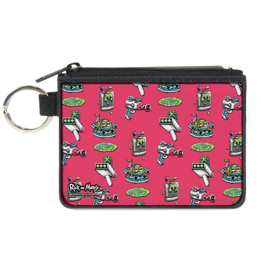 Canvas Zipper Wallet - MINI X-SMALL - Rick and Morty Pixelverse Icons Scattered Pink Canvas Zipper Wallets Rick and Morty   