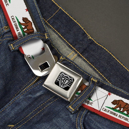 BD Wings Logo CLOSE-UP Full Color Black Silver Seatbelt Belt - California State Flag White Webbing Seatbelt Belts Buckle-Down   