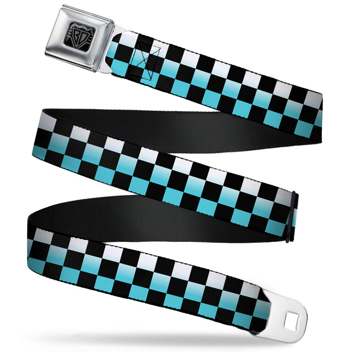 BD Wings Logo CLOSE-UP Full Color Black Silver Seatbelt Belt - Checker Black/Ombre Turquoise Webbing Seatbelt Belts Buckle-Down   