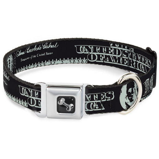 Dog Bone Seatbelt Buckle Collar - Americana One Hundred Dollar Bill Elements Black/Gray Seatbelt Buckle Collars Buckle-Down   