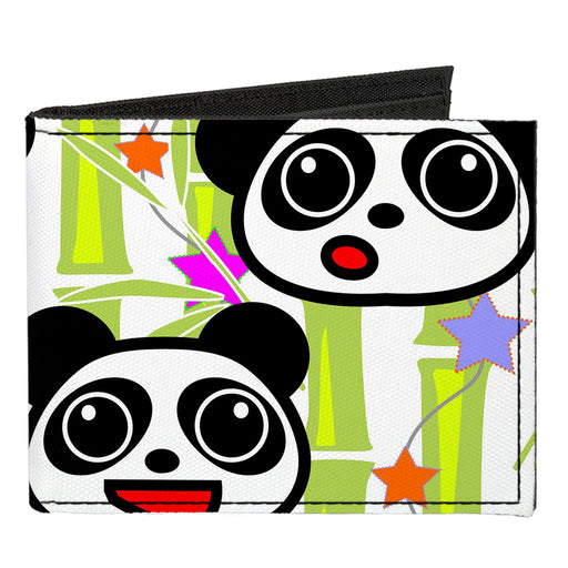 Canvas Bi-Fold Wallet - Panda Bear Cartoon Bamboo White Greens Multi Color Canvas Bi-Fold Wallets Buckle-Down   
