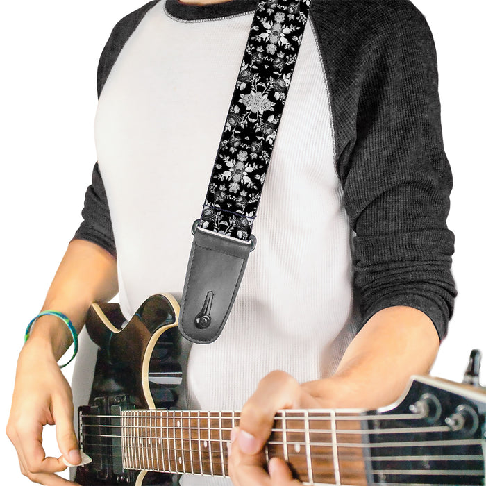 Guitar Strap - Floral Collage Black Gray White Guitar Straps Buckle-Down   