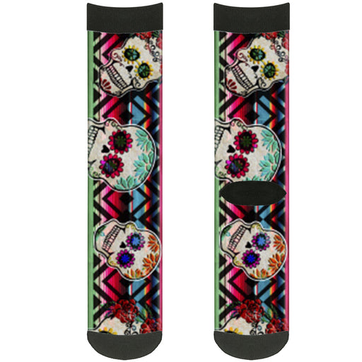 Sock Pair - Polyester - Sugar Skulls Zarape Multi Color - CREW Socks Buckle-Down   