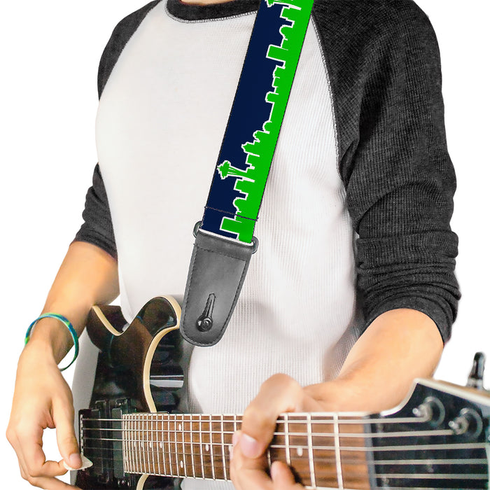 Guitar Strap - Seattle Skyline Navy Lime Green Guitar Straps Buckle-Down   