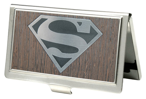 Business Card Holder - SMALL - Superman Logo Marquetry Black Walnut Metal Business Card Holders DC Comics   