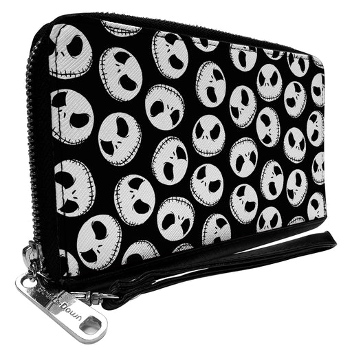 Women's PU Zip Around Wallet Rectangle - The Nightmare Before Christmas Jack Expression9 Scattered Black White Clutch Zip Around Wallets Disney   