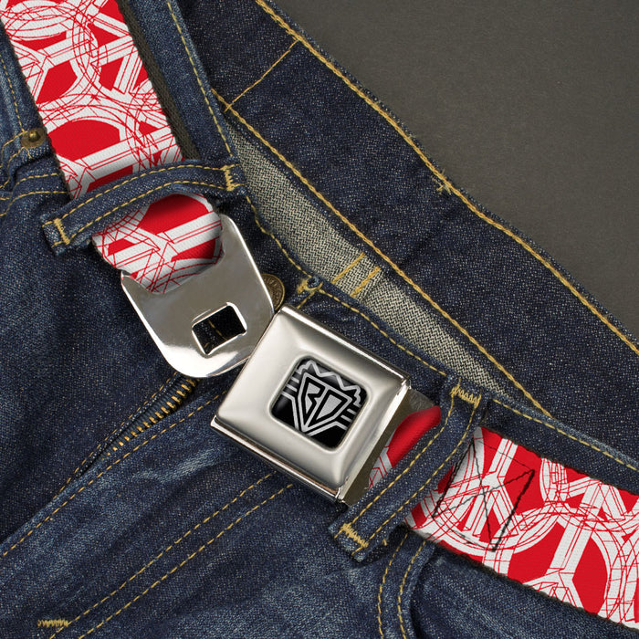 BD Wings Logo CLOSE-UP Full Color Black Silver Seatbelt Belt - Peace Sketch Red/White Webbing Seatbelt Belts Buckle-Down   