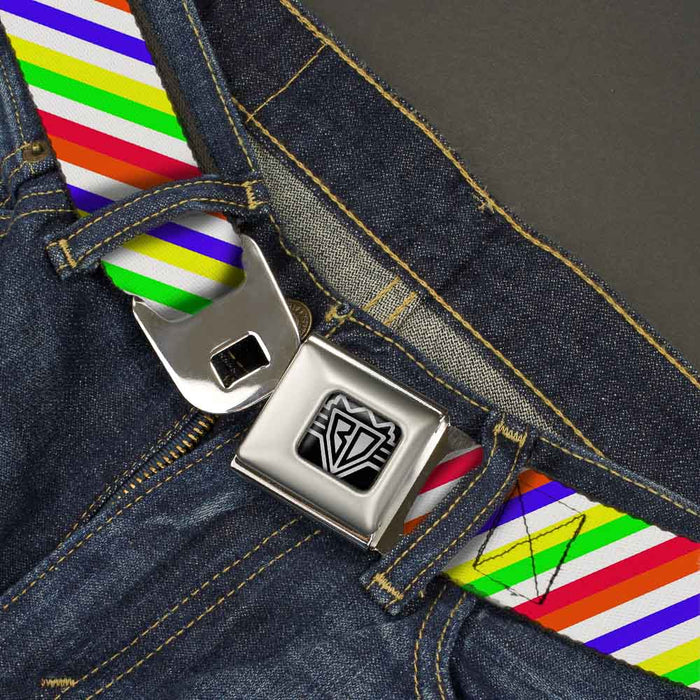 BD Wings Logo CLOSE-UP Full Color Black Silver Seatbelt Belt - Diagonal Stripes White/Multi Neon Webbing Seatbelt Belts Buckle-Down   