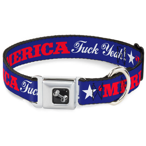 Dog Bone Seatbelt Buckle Collar - 'MERICA FUCK YEAH!/Star Blue/Red/White Seatbelt Buckle Collars Buckle-Down   