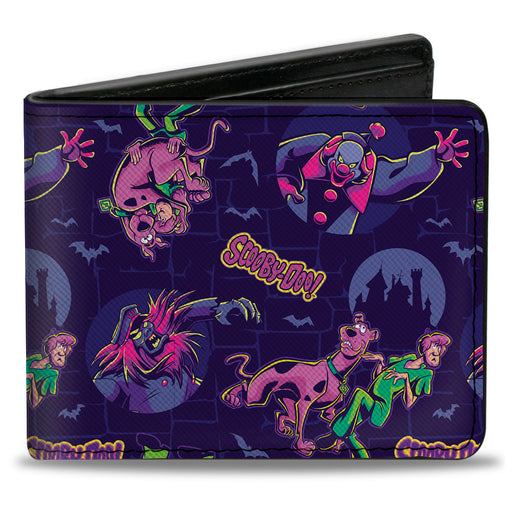 Bi-Fold Wallet - SCOOBY-DOO and Shaggy with Ghost Clown Poses Scattered Purples Bi-Fold Wallets Scooby Doo   