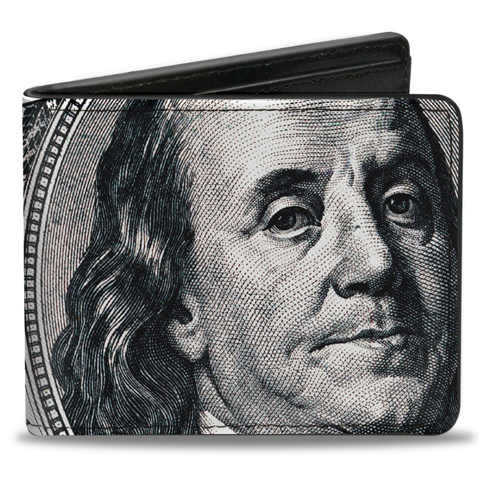 Bi-Fold Wallet - 100 Dollar Bill CLOSE-UP White Black Bi-Fold Wallets Buckle-Down   