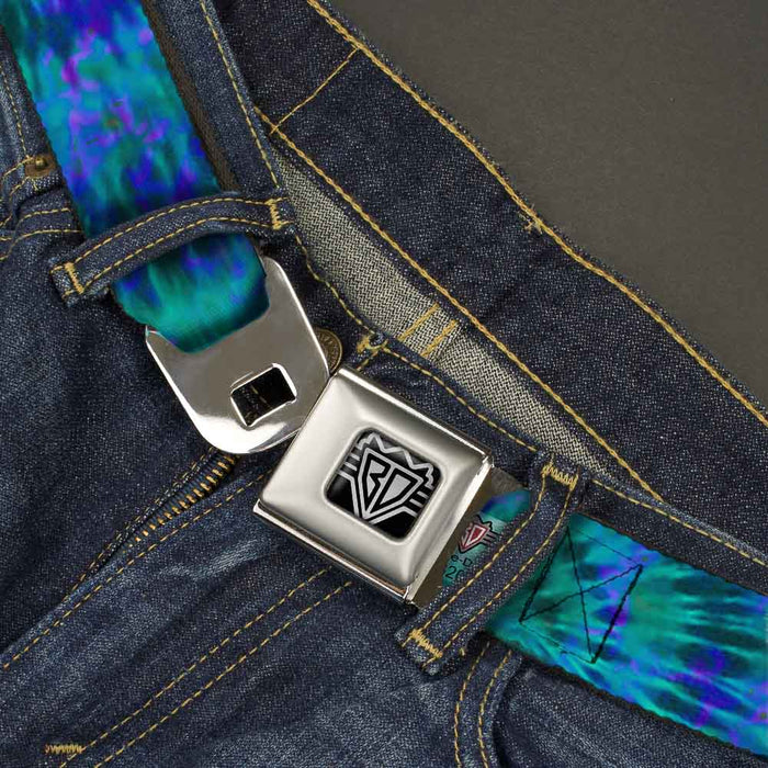 BD Wings Logo CLOSE-UP Full Color Black Silver Seatbelt Belt - Tie Dye Green/Blue/Purple Webbing Seatbelt Belts Buckle-Down   