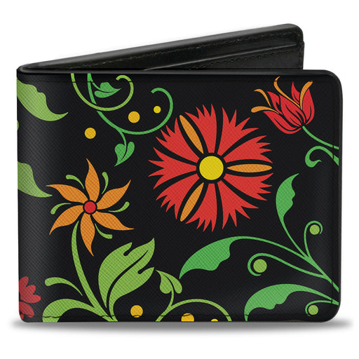 Bi-Fold Wallet - Floral Collage2 Black Red Orange Green Bi-Fold Wallets Buckle-Down   
