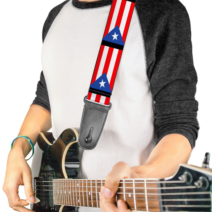 Guitar Strap - Puerto Rico Flag Repeat Black Guitar Straps Buckle-Down   