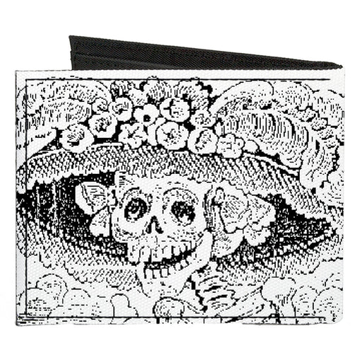 Canvas Bi-Fold Wallet - La Catrina Black White Canvas Bi-Fold Wallets Buckle-Down   