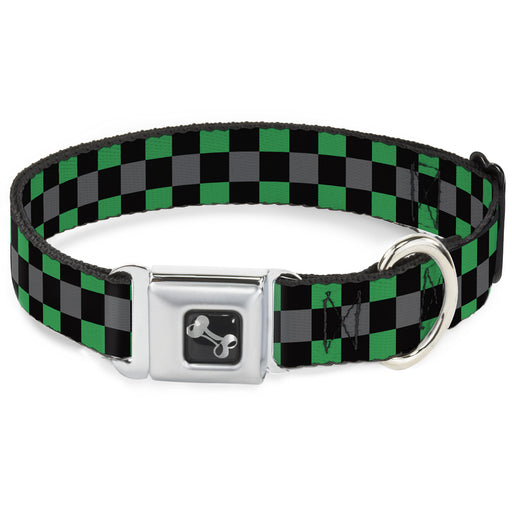 Dog Bone Seatbelt Buckle Collar - Checker Black/Gray/2 Green Seatbelt Buckle Collars Buckle-Down   