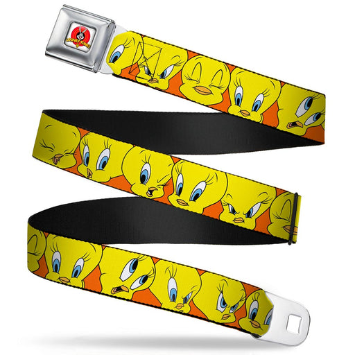 Looney Tunes Logo Full Color White Seatbelt Belt - Tweety Bird CLOSE-UP Expressions Orange Webbing Seatbelt Belts Looney Tunes   