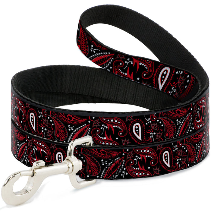 Dog Leash - Floral Paisley3 Black/Red/Gray/White Dog Leashes Buckle-Down   