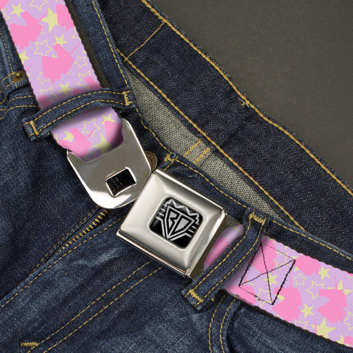 BD Wings Logo CLOSE-UP Full Color Black Silver Seatbelt Belt - Unicorn Icon Monogram/Stars Lavender/Yellow/Pink Webbing Seatbelt Belts Buckle-Down   