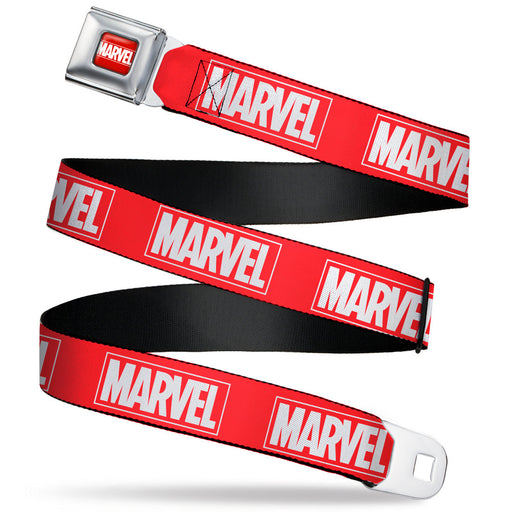 MARVEL Full Color Red/White Seatbelt Belt - MARVEL Red Brick Logo Red/White Webbing Seatbelt Belts Marvel Comics   