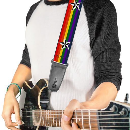 Guitar Strap - Nautical Star Rainbow White Black Guitar Straps Buckle-Down   