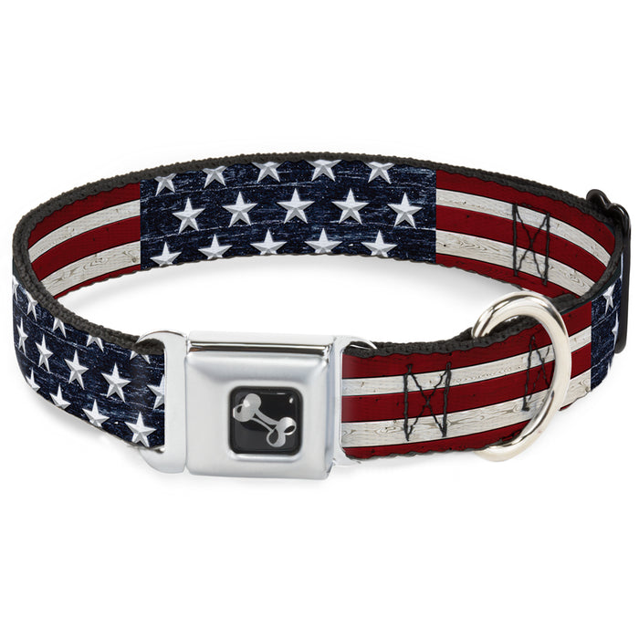 Dog Bone Seatbelt Buckle Collar - Americana Rustic Stars & Stripes Seatbelt Buckle Collars Buckle-Down   