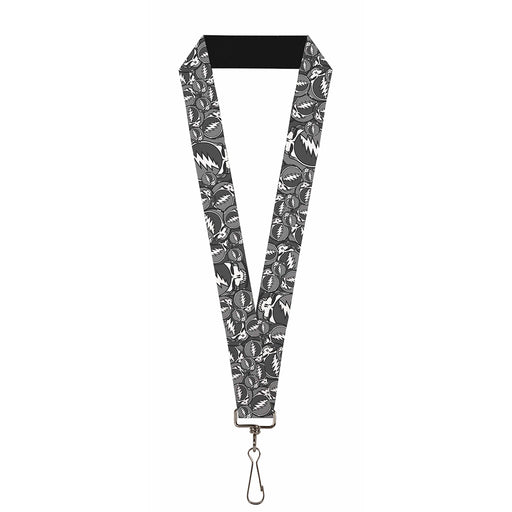 Lanyard - 1.0" - Steal Your Face Stacked Gray Lanyards Grateful Dead   
