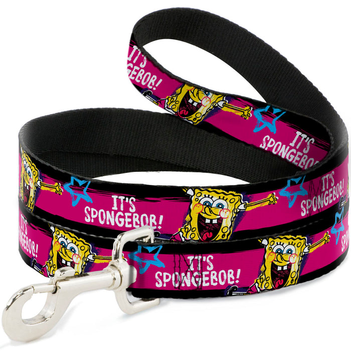 Dog Leash - SpongeBob Pose IT'S SPONGEBOB! Stripe Black/Pink/Blue/White Dog Leashes Nickelodeon   