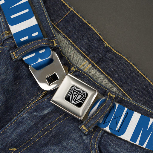 BD Wings Logo CLOSE-UP Full Color Black Silver Seatbelt Belt - YOU MAD BRO White/Royal Webbing Seatbelt Belts Buckle-Down   