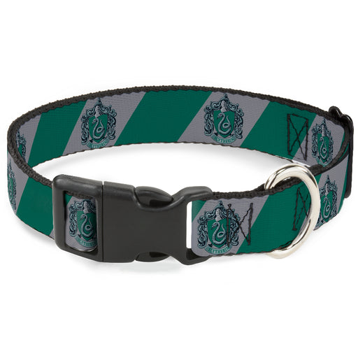 Plastic Clip Collar - SLYTHERIN Crest Diagonal Stripe Gray/Green Plastic Clip Collars The Wizarding World of Harry Potter   