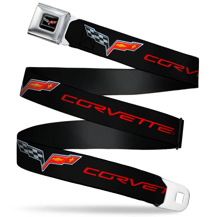 C6 Full Color Seatbelt Belt - C6 Logo/CORVETTE Black/Red Webbing Seatbelt Belts GM General Motors   