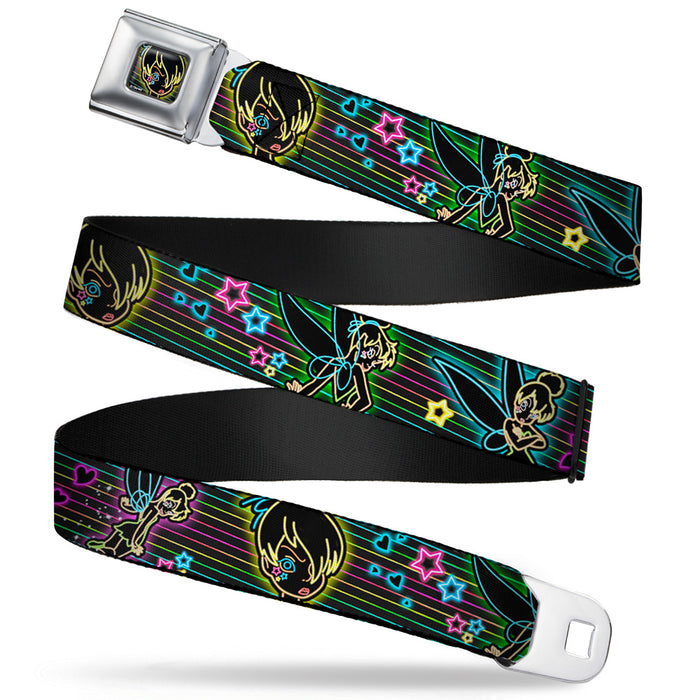 Electric Tinkerbell Face Full Color Black Multi Neon Seatbelt Belt - Electric Tinkerbell Poses/Stripes Black/Multi Neon Webbing Seatbelt Belts Disney   