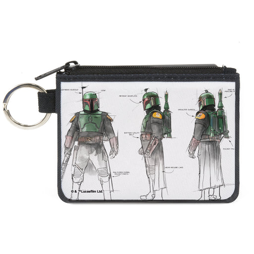 Canvas Zipper Wallet - MINI X-SMALL - Star Wars The Book of Boba Fett All Sides Schematic White Canvas Zipper Wallets Star Wars   