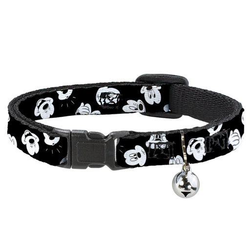 Cat Collar Breakaway - Mickey Mouse Expressions Scattered Black White Breakaway Cat Collars Disney   
