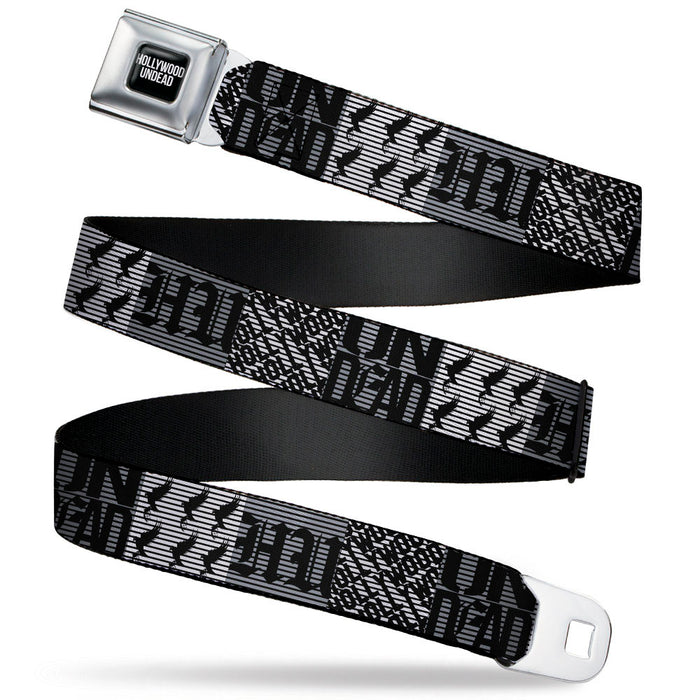 HOLLYWOOD UNDEAD Text Logo Full Color Black/White Seatbelt Belt - Hollywood Undead Logo Blocks Grays/Black Webbing Seatbelt Belts Hollywood Undead   