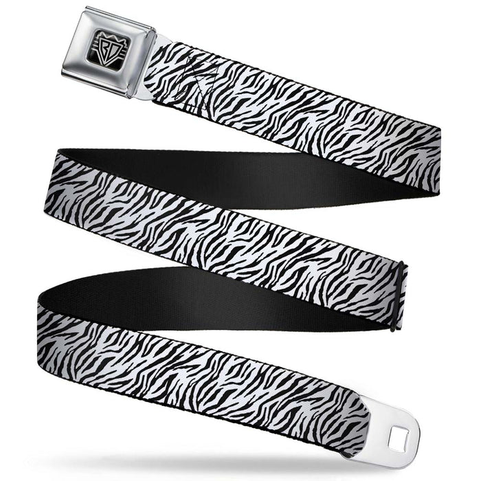 BD Wings Logo CLOSE-UP Full Color Black Silver Seatbelt Belt - Zebra 2 White Webbing Seatbelt Belts Buckle-Down   