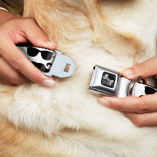 Dog Bone Seatbelt Buckle Collar - Sunglasses & Mustache White/Black Seatbelt Buckle Collars Buckle-Down   