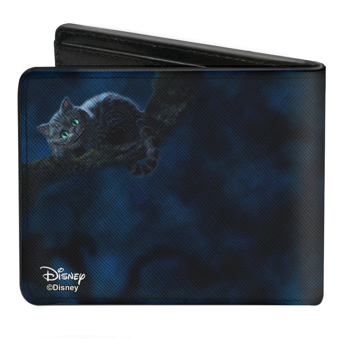 Bi-Fold Wallet - Tim Burton's Cheshire Cat Eyes & Teeth + Tree Pose Smokey Blues Bi-Fold Wallets Disney   