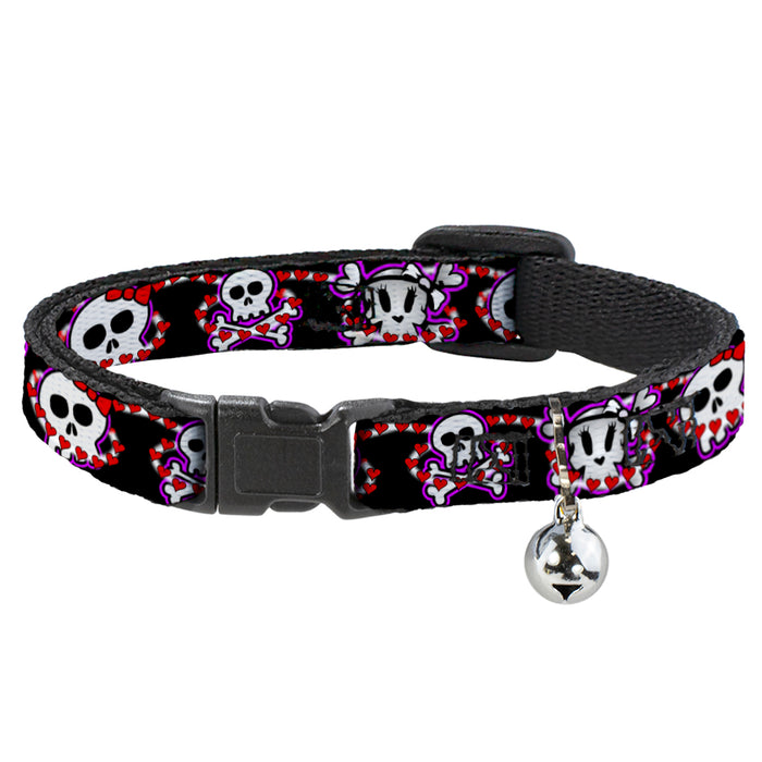 Cat Collar Breakaway Cute Skulls w Hearts Buckle Down