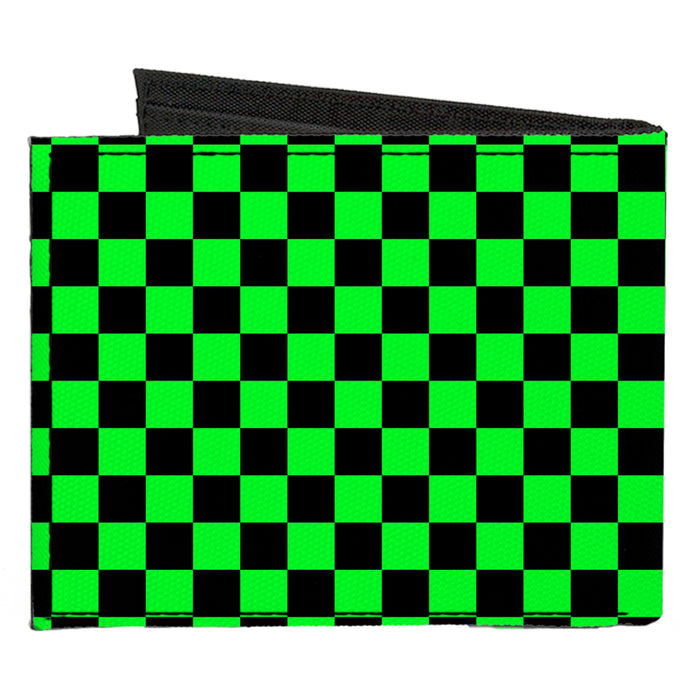 Canvas Bi-Fold Wallet - Checker Black Neon Green Canvas Bi-Fold Wallets Buckle-Down   
