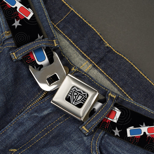 BD Wings Logo CLOSE-UP Full Color Black Silver Seatbelt Belt - 3-D Glasses Dripping w/Stars Webbing Seatbelt Belts Buckle-Down   