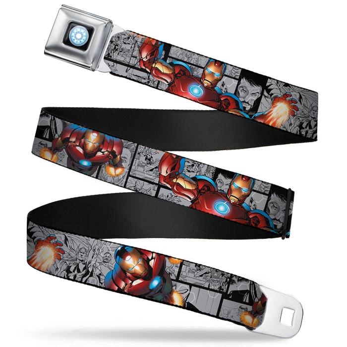 MARVEL UNIVERSE Iron Man Arc Reactor Full Color Seatbelt Belt - Iron Man 3-Action Poses/Avengers Comic Scene Blocks Grays/Black Webbing Seatbelt Belts Marvel Comics   