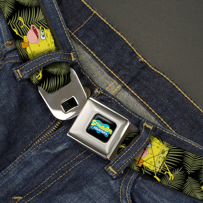 SpongeBob SquarePants Logo2 Full Color Black Seatbelt Belt - Primitive Sponge Pose/Leaves Black/Green Webbing Seatbelt Belts Nickelodeon   