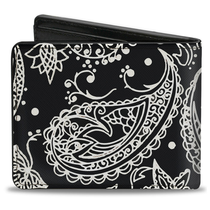 Bi-Fold Wallet - Floral Paisley Black White Bi-Fold Wallets Buckle-Down   
