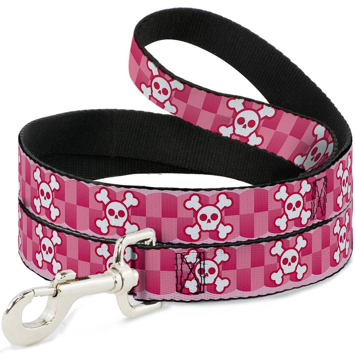Dog Leash - Cute Skulls w/Checkers Pinks/White Dog Leashes Buckle-Down   