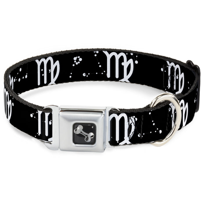 Dog Bone Seatbelt Buckle Collar - Zodiac Virgo Symbol/Constellations Black/White Seatbelt Buckle Collars Buckle-Down   