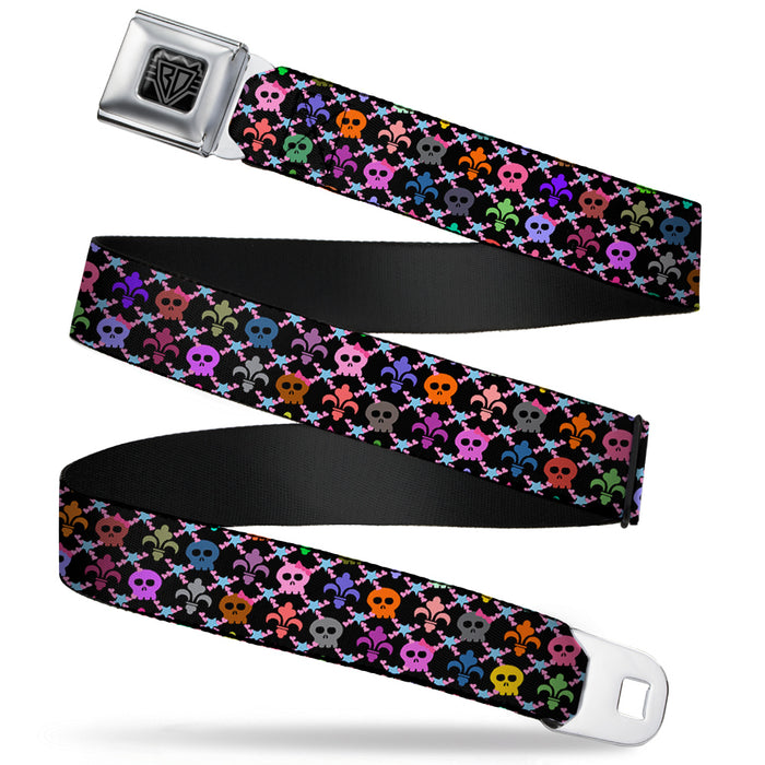 BD Wings Logo CLOSE-UP Full Color Black Silver Seatbelt Belt - Skull & Fleur-de-Lis Black/Multi Color Webbing Seatbelt Belts Buckle-Down   