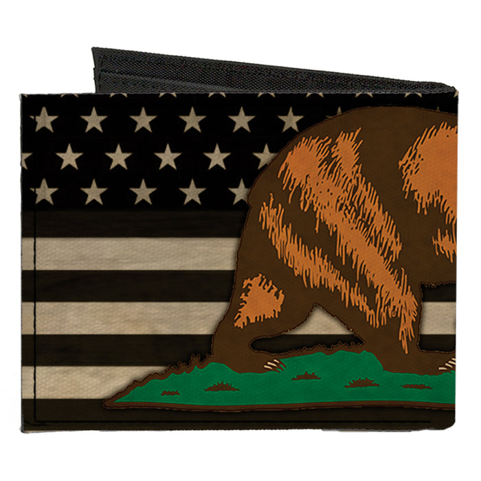 Canvas Bi-Fold Wallet - Cali Bear Star US Flag Stretch Black White Red Canvas Bi-Fold Wallets Buckle-Down   