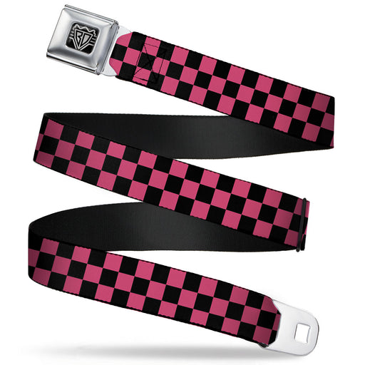 BD Wings Logo CLOSE-UP Full Color Black Silver Seatbelt Belt - Checker Black/Honeysuckle Red Webbing Seatbelt Belts Buckle-Down   